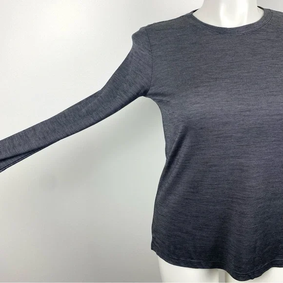BOMBAS Dark Gray Long Sleeve Top Thumb Holes Merino Wool Blend Medium - Picture 5 of 12